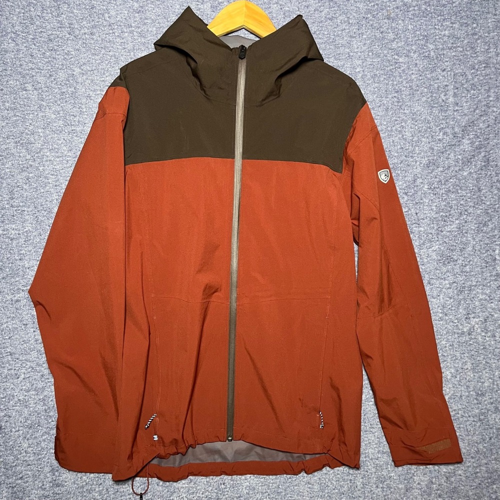 Kuhl Stretch Voyagr Jacket Mens Large Burnt Orange Brown Waterproof Rain Shell